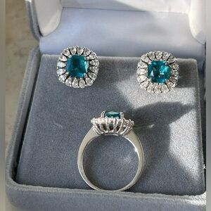 Set of earrings + ring 925 silver with zirconiums